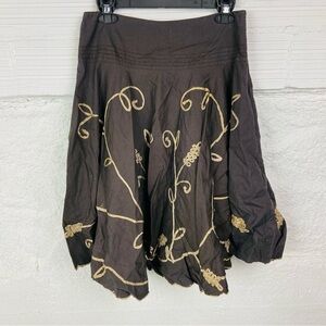 Dimri Brown cotton A-Line Gold embroidered Detailing skirt size medium